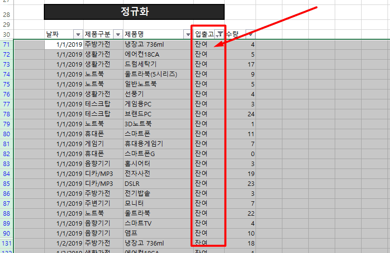 잔여 항목 삭제