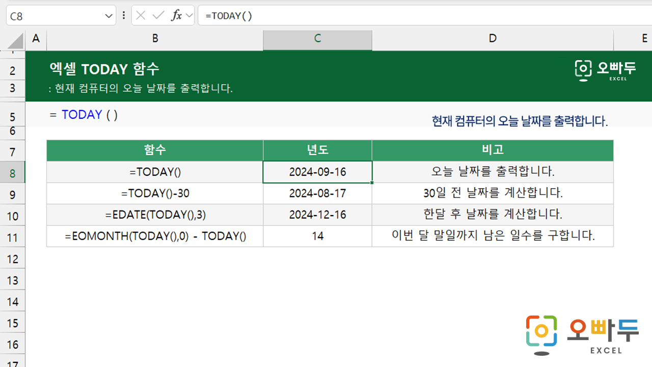 엑셀-TODAY-함수-사용법