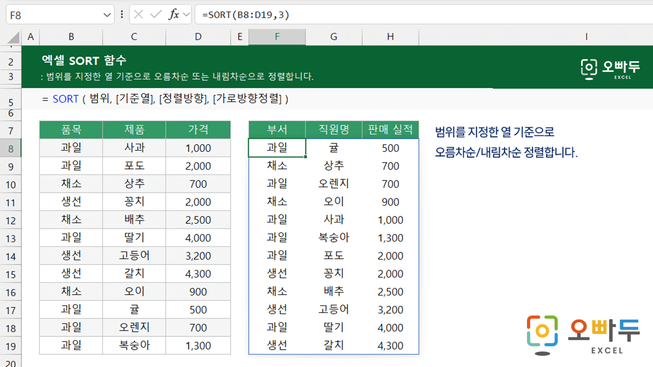 엑셀-SORT-함수-사용법