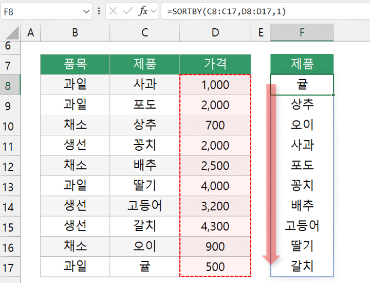 엑셀-SORTBY-함수-기초-예제