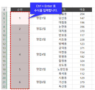 선택 범위 수식 동시에 입력