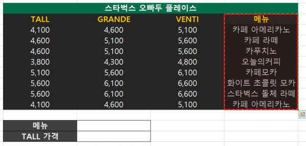 INDEX MATCH 함수 사용 상황