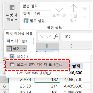 엑셀 시트 나누기 보고서 필터