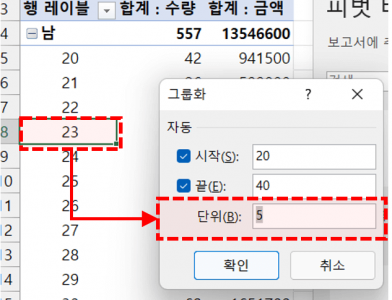 피벗테이블 나이 그룹화