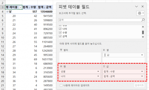 피벗테이블 필드 추가