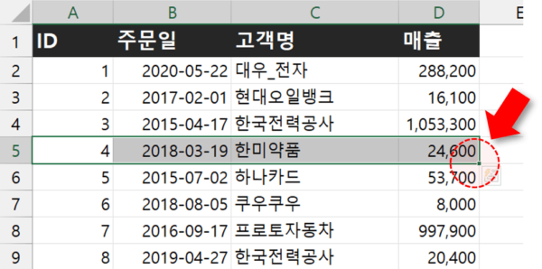 엑셀 빈칸 추가 자동채우기 핸들