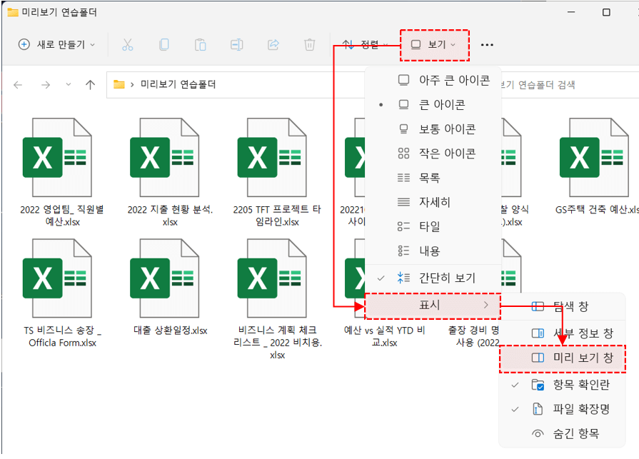 윈도우 11 미리보기 창 설정