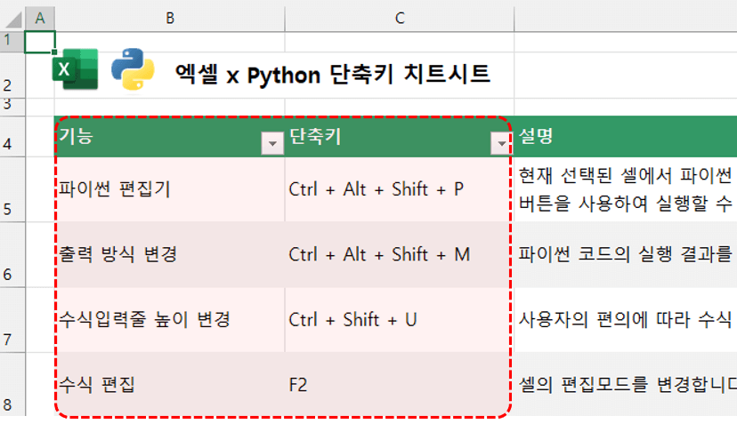 엑셀 python 단축키 모음