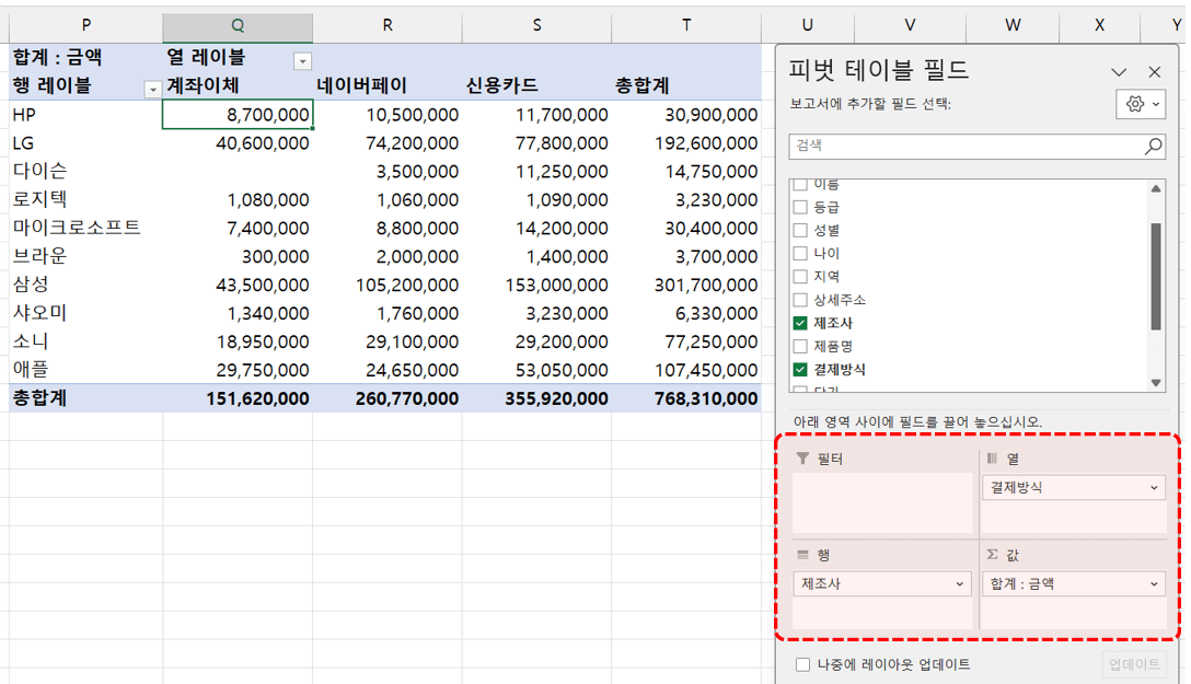 엑셀 기초 피벗테이블 만들기