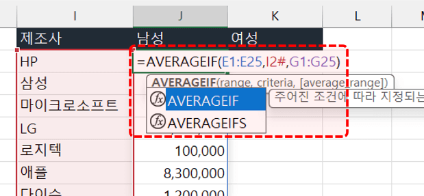 엑셀 합계 평균 함수 변경