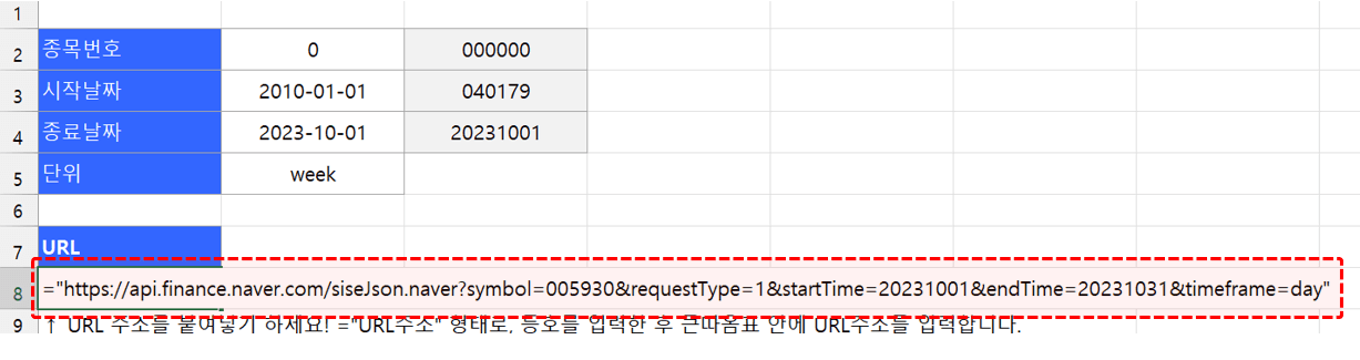 엑셀 네이버 증권 api 붙여넣기