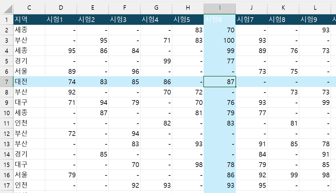 엑셀-셀-행열-강조