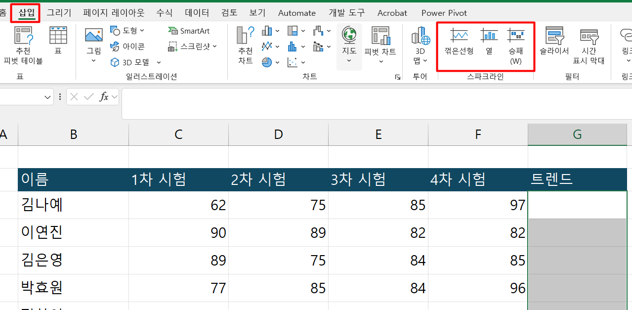 엑셀-스파크라인-삽입