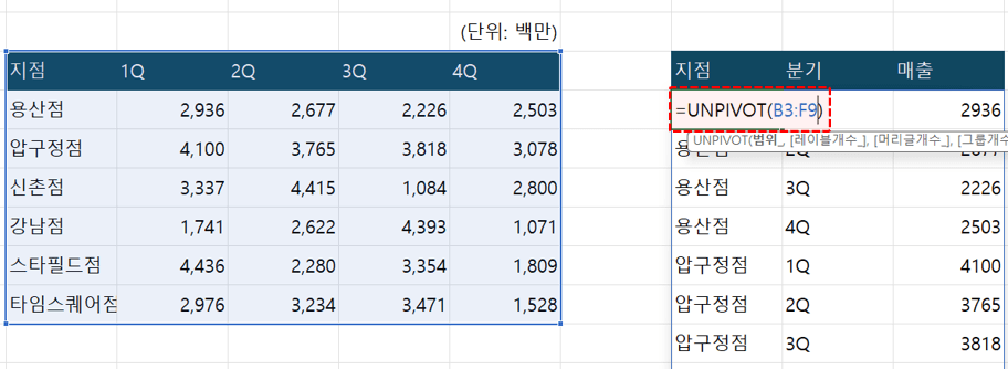엑셀-UNPIVOT-함수-기초