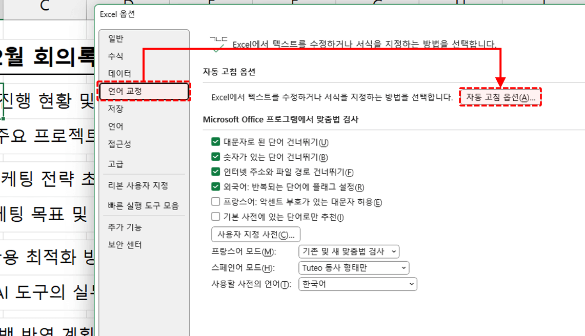 엑셀-언어-교정-자동고침-옵션